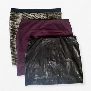 Set of 3 Black, burgundy, cream knit stretch Women's pencil Skirts L XL